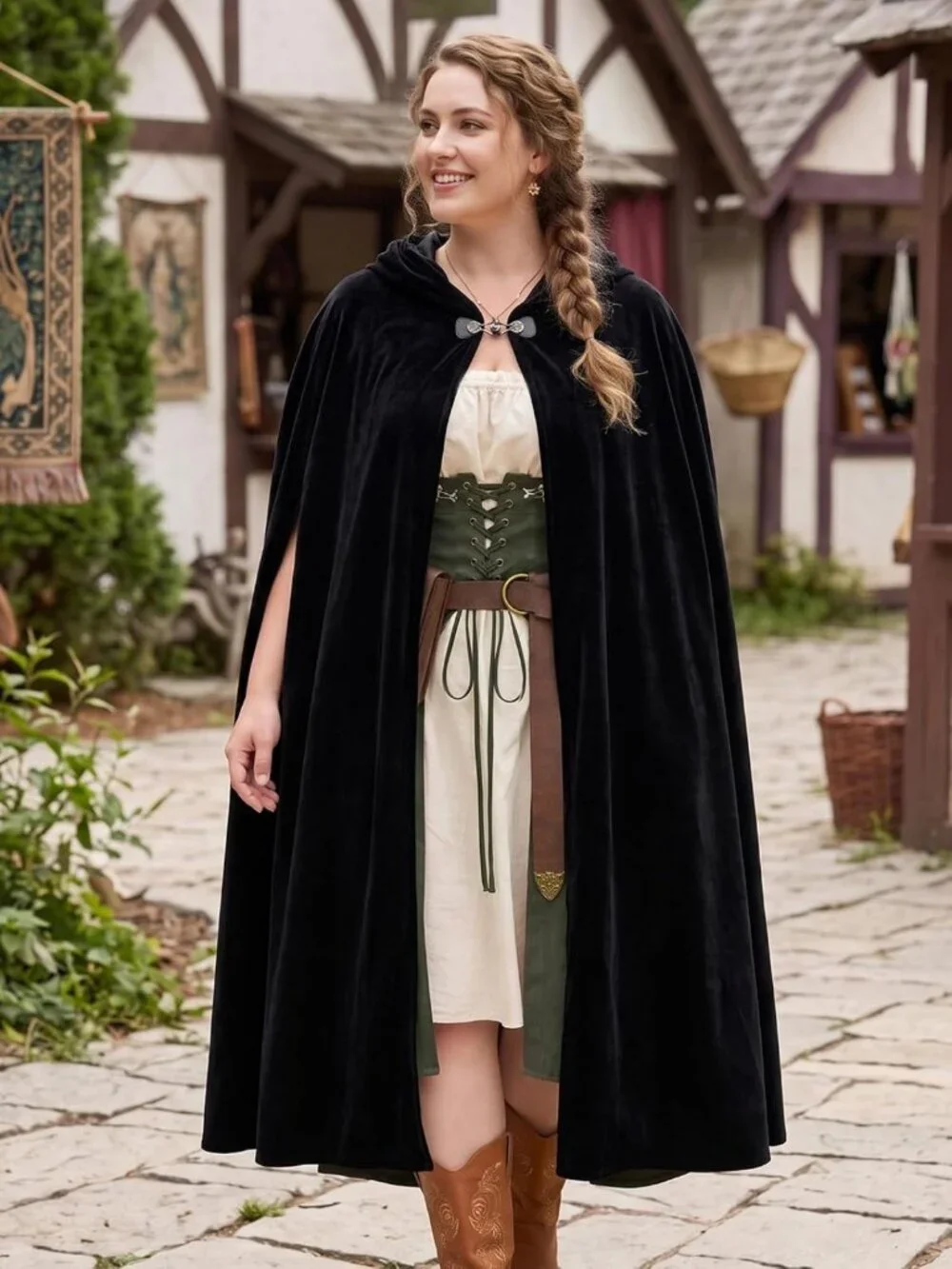 Hooded Velvet Cape Cloak for Medieval Costume, Witch, Ren Faire & Cosplay